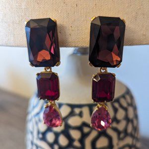 Oscar de la Renta Ruby and Pink Crystal Clip On Earrings